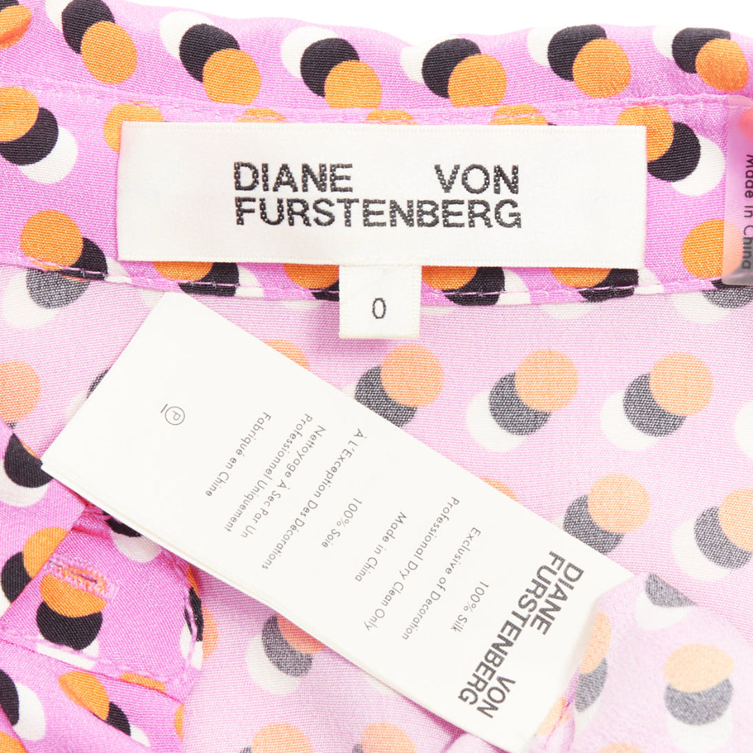 DIANE VON FURSTENBERG Georgia pink polka dot crepe de chine midi dress US0 XS