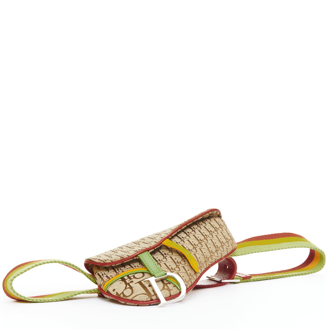 rare CHRISTIAN DIOR John Galliano 2004 Rasta Trotter monogram saddle belt bag