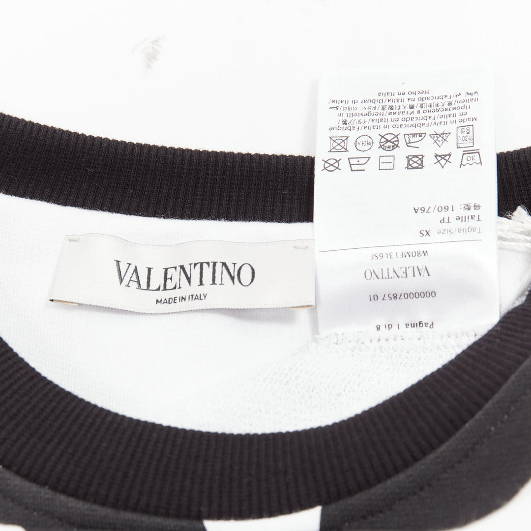 VALENTINO V LOGO black white optic graphic crew neck cropped sweater XS