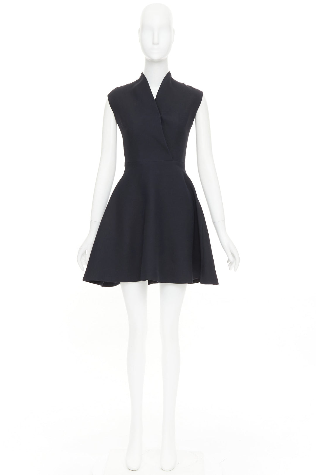 CHRISTIAN DIOR 2015 Raf Simons black structured collar cross front dress FR34 X