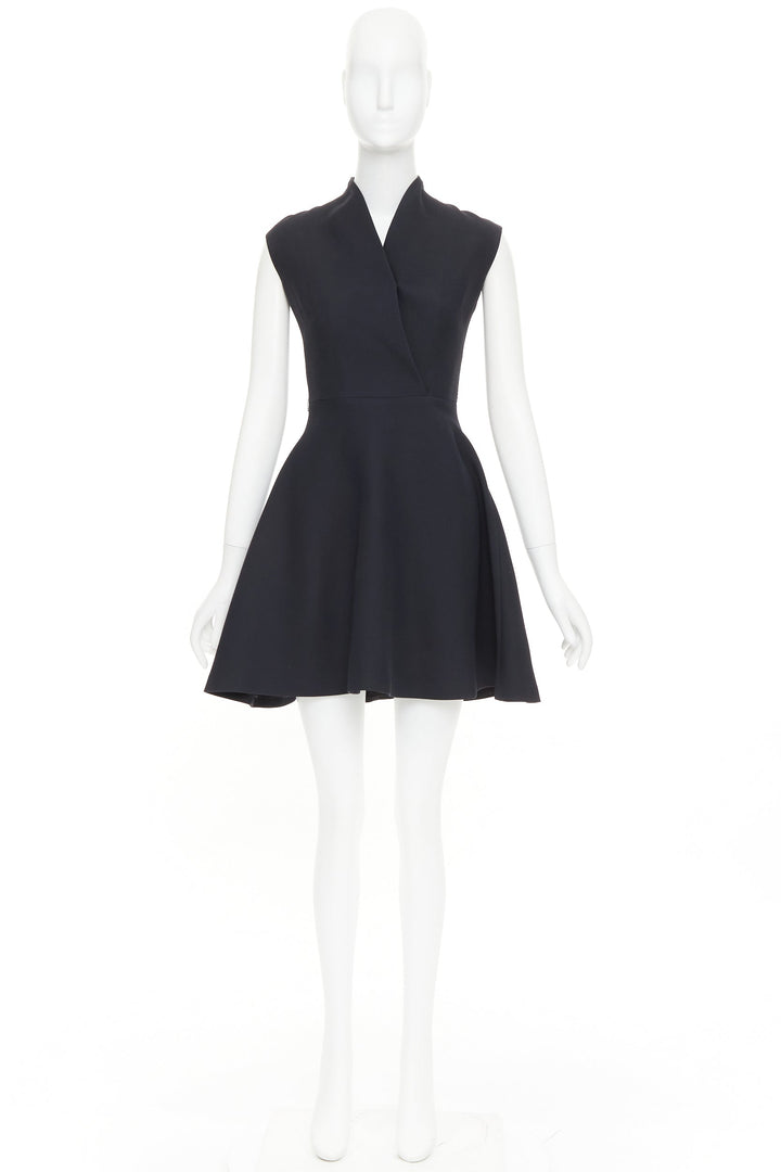 CHRISTIAN DIOR 2015 Raf Simons black structured collar cross front dress FR34 X