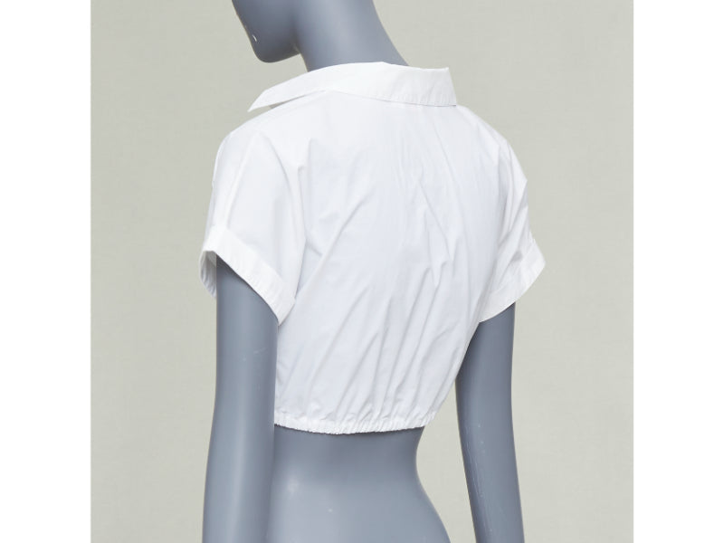 CHRISTIAN DIOR KIDS white cotton blend black bee embroidered crop shirt 12Y XS