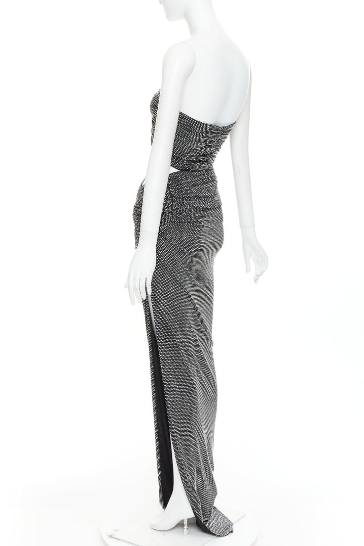 ALEXANDRE VAUTHIER silver strass crystal twisted bust cut out draped skirt gown