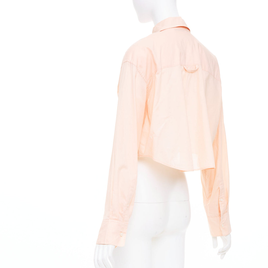 ACNE STUDIOS 2023 Shirt Logo Embroidery peach cotton cropped shirt FR34 XS