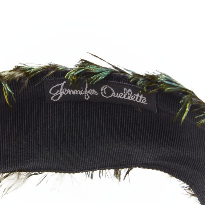 JENNIFER OUELLETTE Lot of 2 green peacock feather black sequins wide headband
