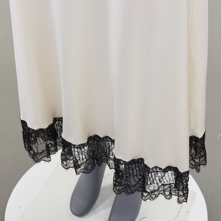 SAINT LAURENT 2022 Runway Bridal black lace ivory silk satin slip dress FR36 S