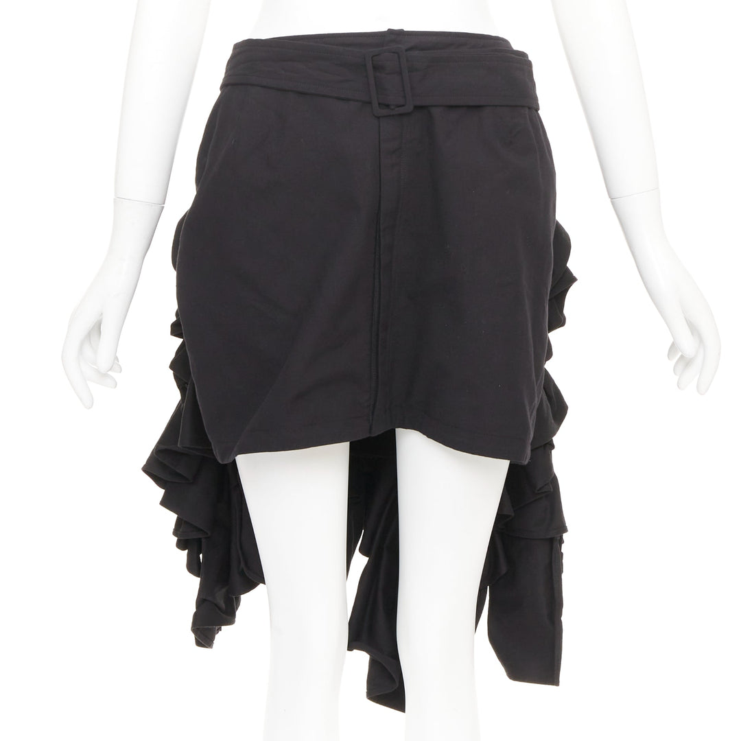 YOHJI YAMAMOTO black rayon blend ruffle applique avant garde mini skirt JP1 S