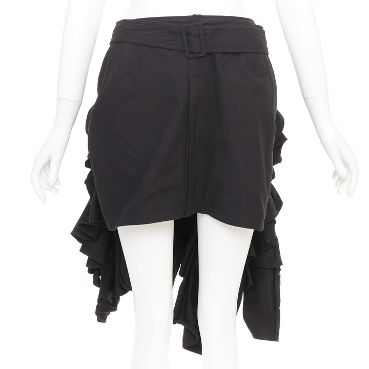 YOHJI YAMAMOTO black rayon blend ruffle applique avant garde mini skirt JP1 S