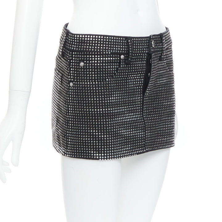 ALEXANDER WANG Hotfix black cotton allover crystal encrusted mini skirt 24"