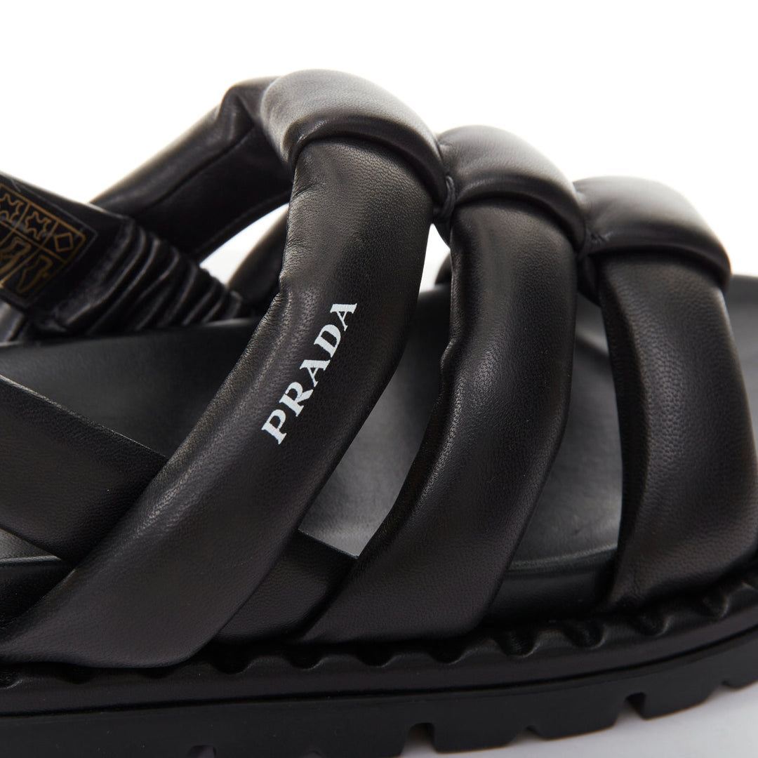 PRADA Blow black padded nappa leather strappy lug sole slingback sandals EU38.5