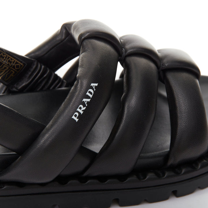 PRADA Blow black padded nappa leather strappy lug sole slingback sandals EU38.5