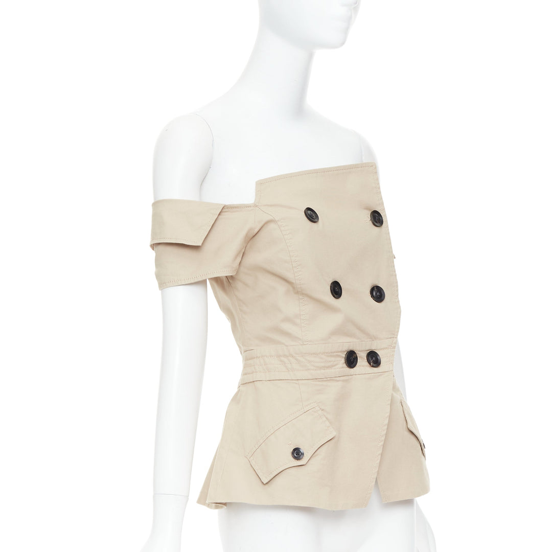 MARISSA WEBB Chantal khaki cotton deconstructed trench off shoulder top S