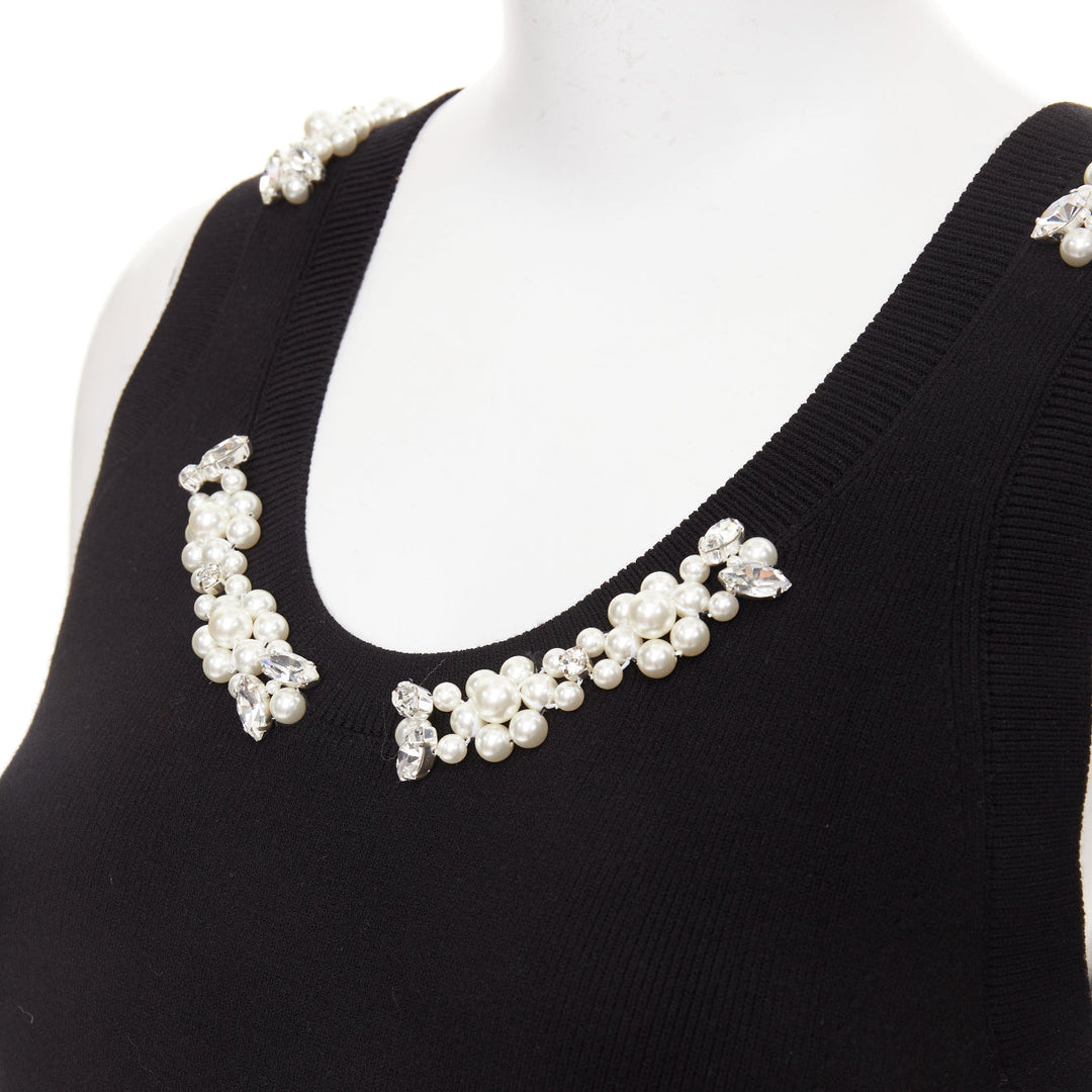 SIMONE ROCHA black knit pearl crystal embellished ruffled sweater vest M