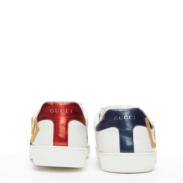 GUCCI Ace Loved gold letter patchwork white navy red web sneaker UK9 EU43