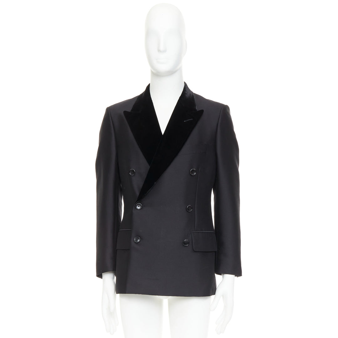TOM FORD Cooper black wool velvet lapel double breasted tuxedo blazer IT54 XXL