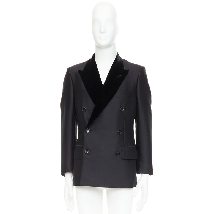 TOM FORD Cooper black wool velvet lapel double breasted tuxedo blazer IT54 XXL