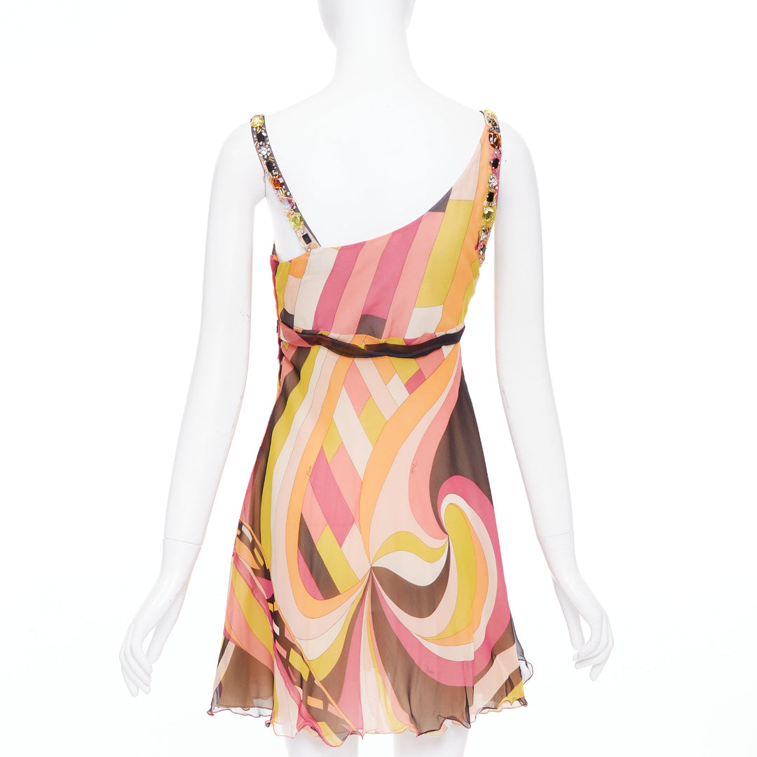 EMILIO PUCCI pink orange hue 100% silk kaleidoscopic swirl beaded dress IT40 S