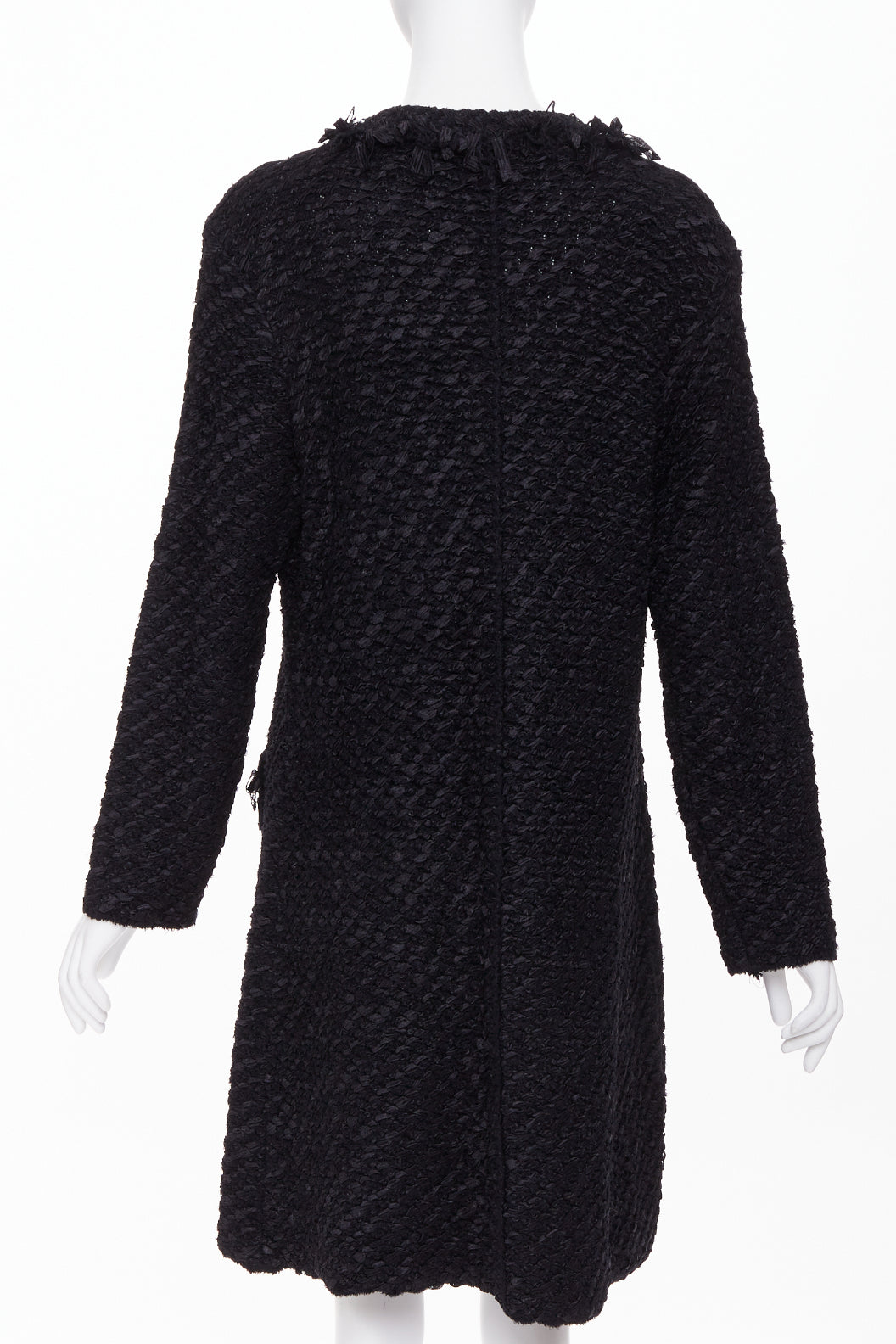 ARMANI COLLEZIONI black nylon ribbon textured knit outerwear coat US14 3XL
