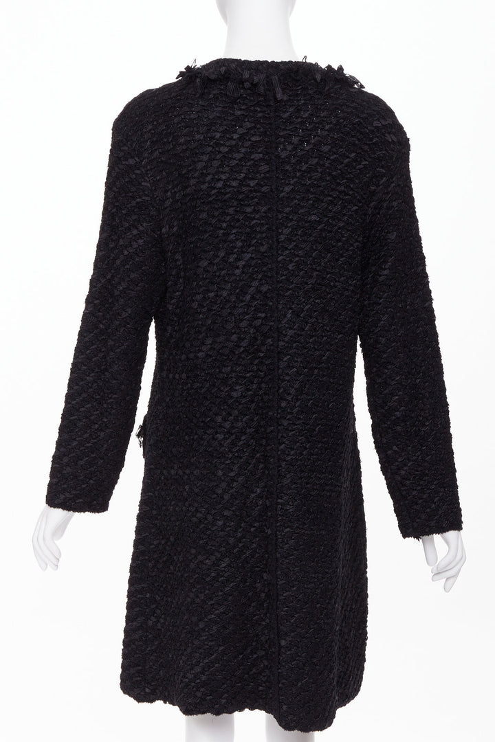 ARMANI COLLEZIONI black nylon ribbon textured knit outerwear coat US14 3XL