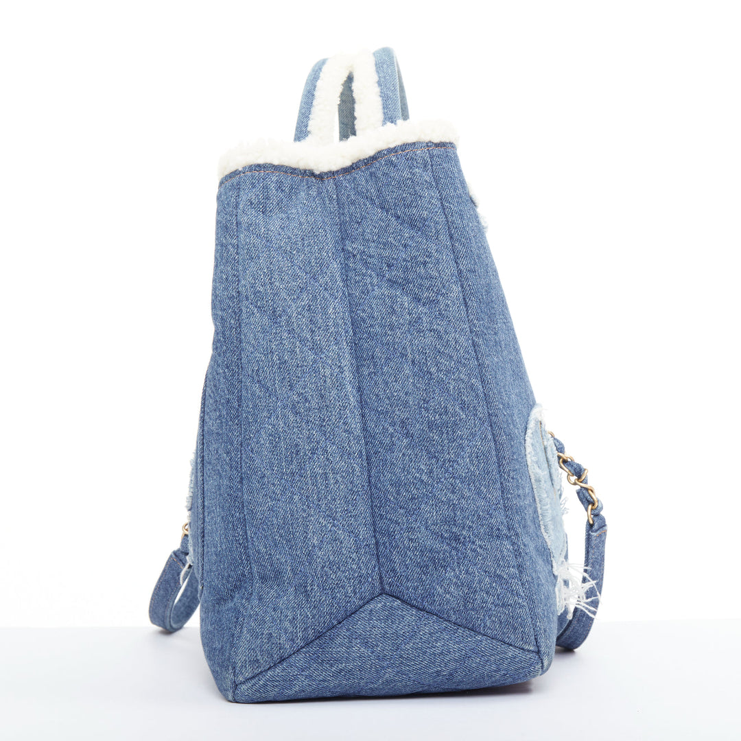 CHANEL 2019 Runway Paris-Egypt Deauville Hieroglyph Shopping Tote denim blue