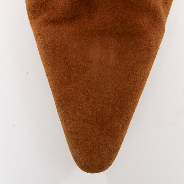 MANOLO BLAHNIK Vintage brown suede overstitch detail heeled ankle boots EU39.5