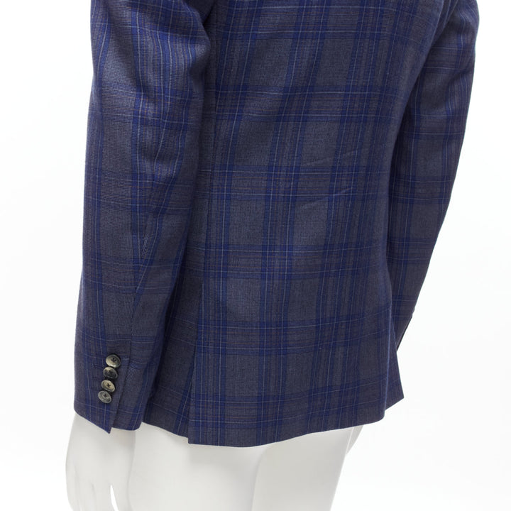 ALEXANDER MCQUEEN 2014 navy blue check wool double breasted blazer IT48 M