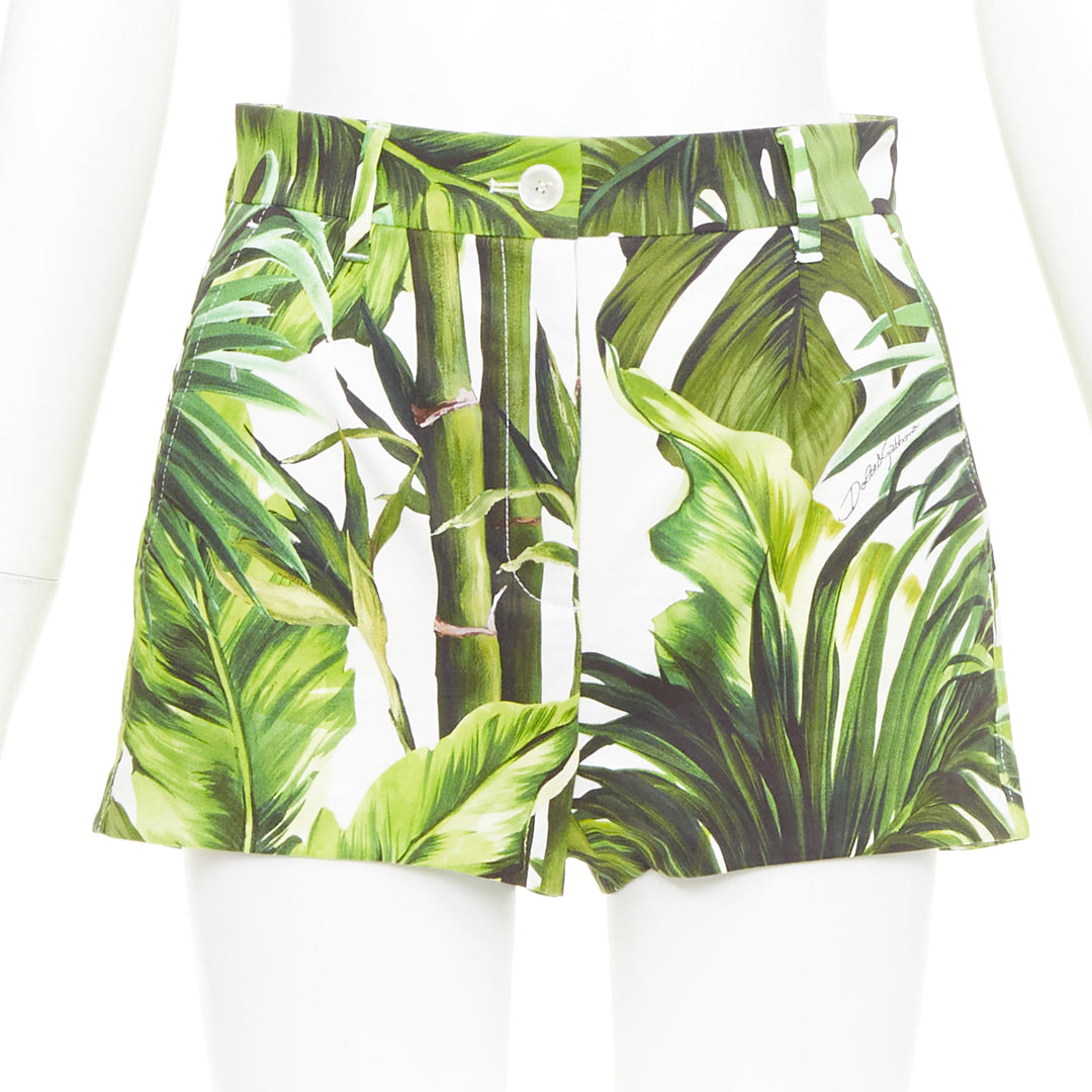 DOLCE GABBANA 2016 Banana Leaf botanical green cotton shorts IT38 XS