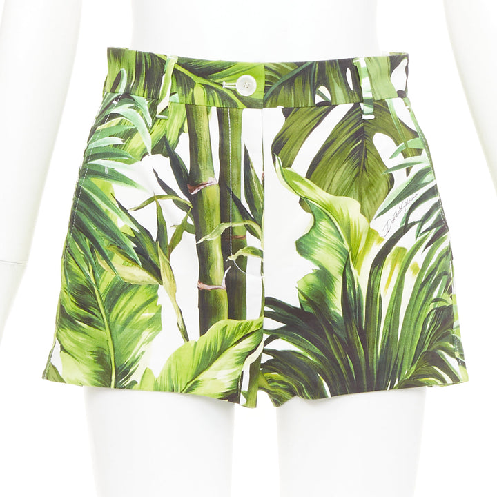 DOLCE GABBANA 2016 Banana Leaf botanical green cotton shorts IT38 XS