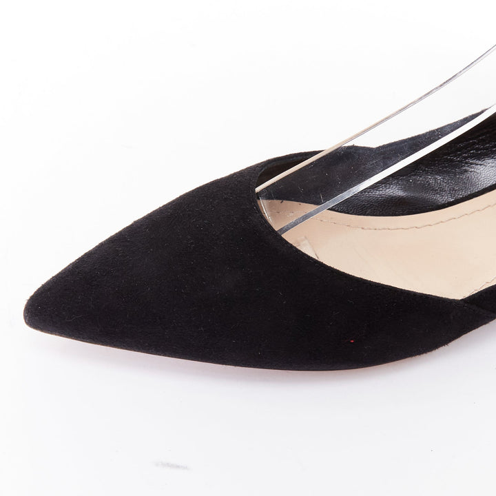 CHRISTIAN DIOR La Belle D black suede ankle bow ballerina flats EU37