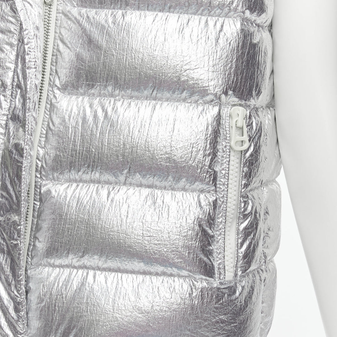 YVES SALOMON ARMY Reversible metallic silver white shearling puffer vest FR36 S
