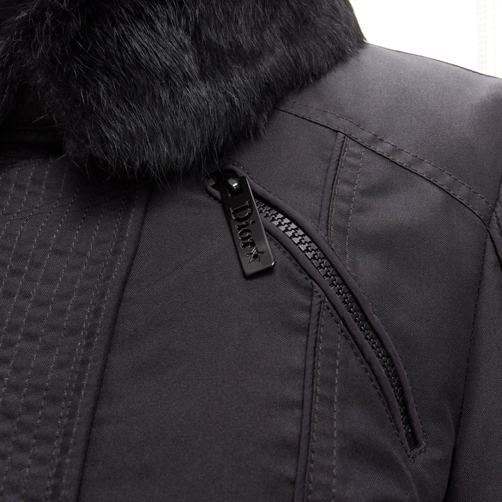 CHRISTIAN DIOR John Galliano Vintage black fur collar padded jacket FR36 S