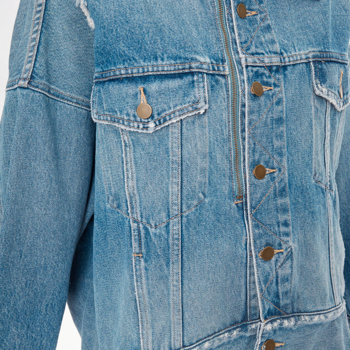 MONSE 2019 DISNEY Pluto light wash distressed denim cocoon jacket XS