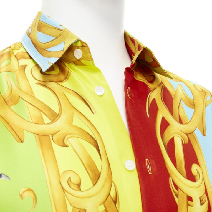 Male mannequin wearing Versace by Donatella Versace 2020 Capsule: Pop Acanthus Runway Multicolour Silk Men Shirt in Size EU40 | Available at JHROP