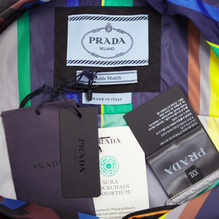 PRADA 2021 Runway Double Match camo stripe oversized nylon bowling shirt XXL