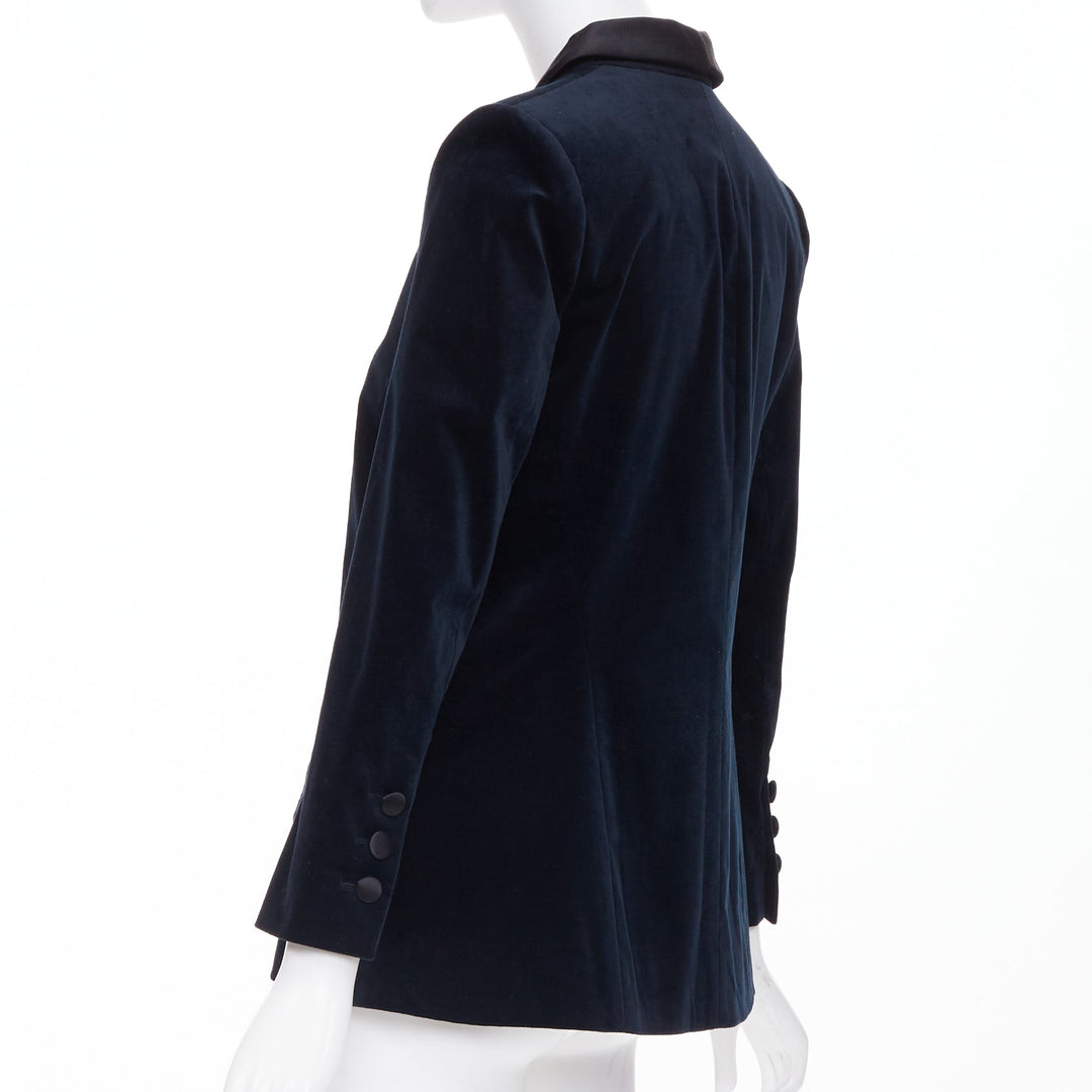 CHANEL 2018 Runway Paris Hamburg navy velvet satin shawl lapel tux jacket FR38 M