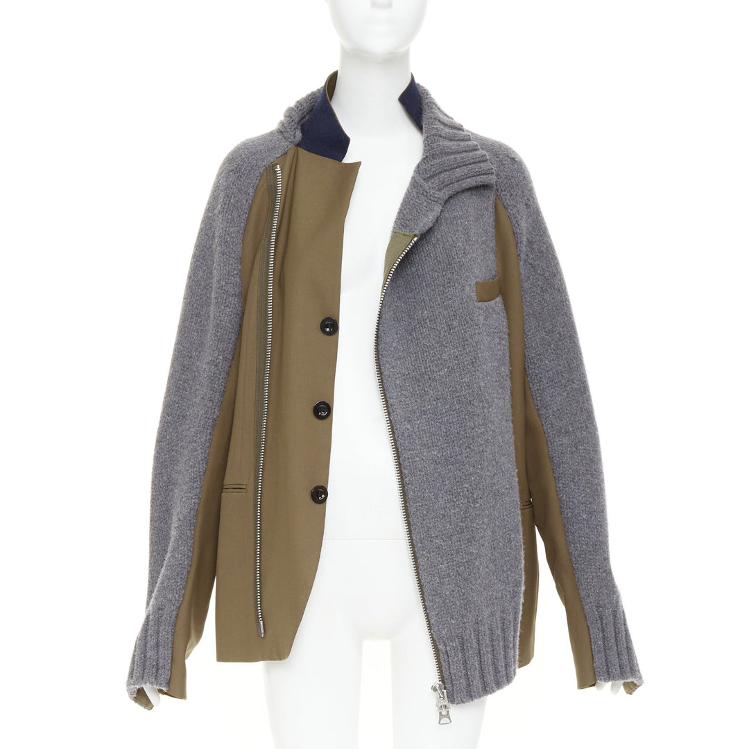 SACAI 2022 Hybrid grey cardigan knit wool suiting deconstructed jacket JP2 M