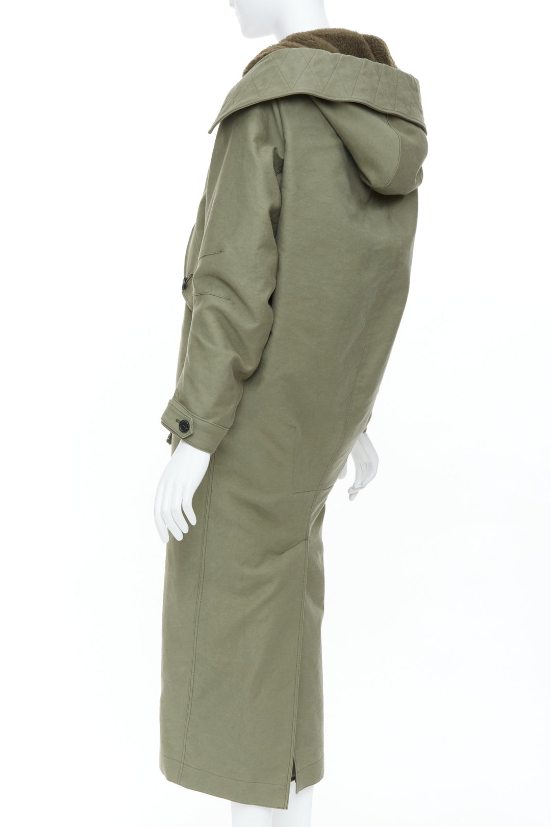 PRADA 2023 Runway green military cargo cocoon back long hooded coat IT38XS
