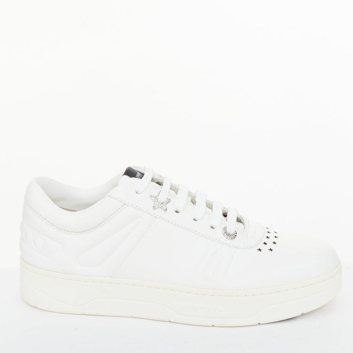 JIMMY CHOO Hawaii Crystal low top calf leather platform white sneakers EU39