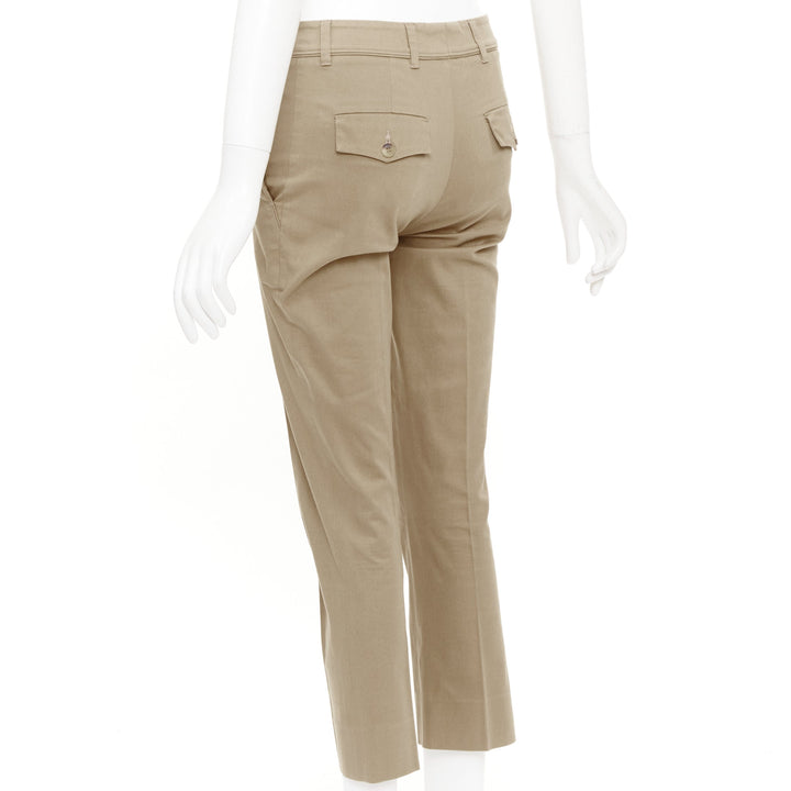 VALENTINO khaki tan cotton slim leg ankle crop slash flap pockets pants IT36 XXS