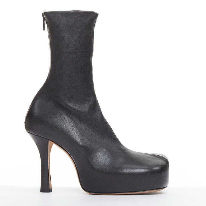 BOTTEGA VENETA Lido black smooth leather spool heeled platform ankle boots EU35