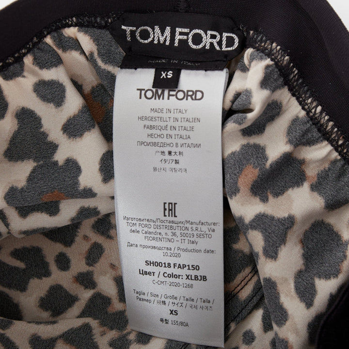 TOM FORD brown silk satin leopard print TF logo velvet trim shorts XS