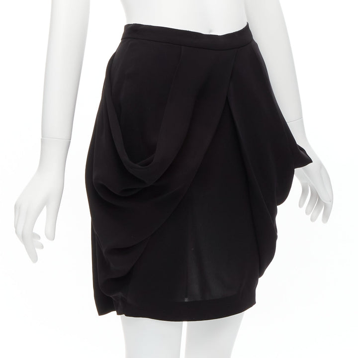 MIU MIU black asymmetric draped high waisted mini tulip skirt IT38 XS