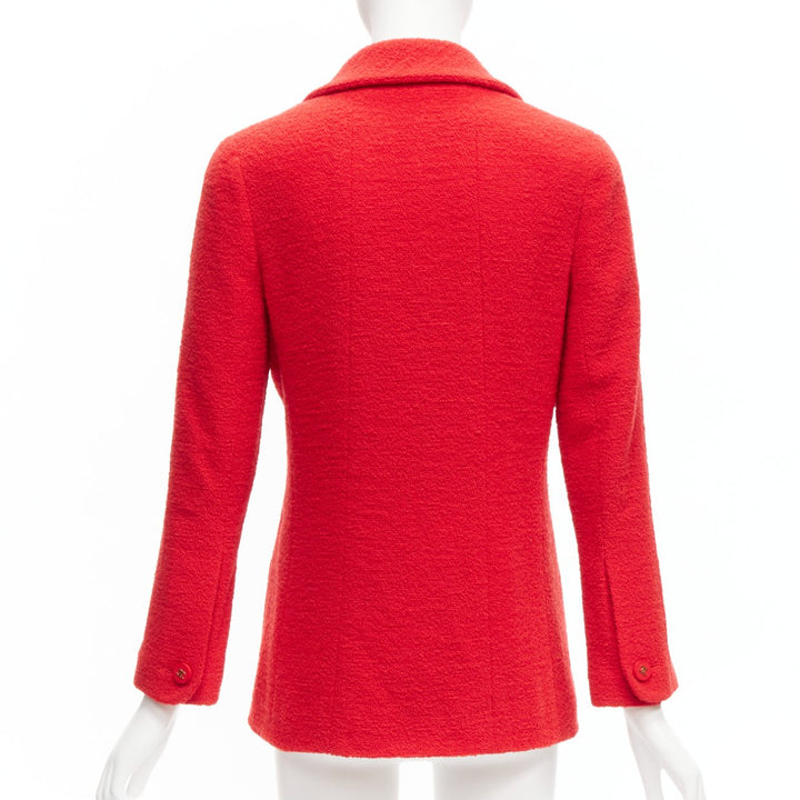 CHANEL 94A Vintage Runway red wool tweed gold CC button jacket FR36 S