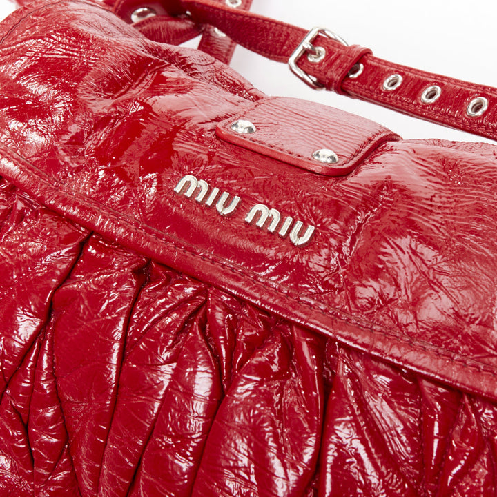MIU MIU Coffer Hobo red Matelasse patent leather quilted crossbody bag
