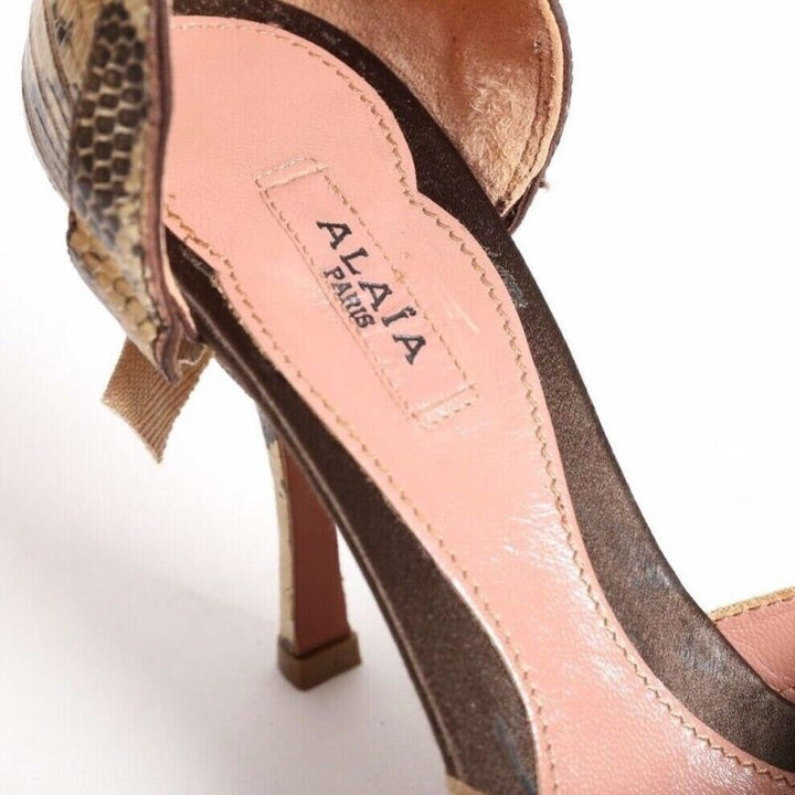 ALAIA natural scaled ribbon bow ankle strap pumps heels EU35.5 US5.5 UK2.5