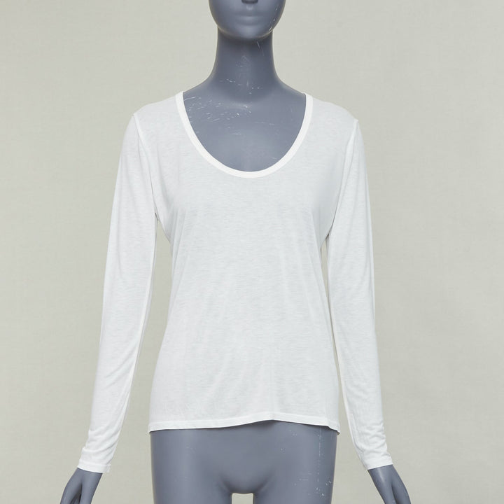 THE ROW cream viscose silk trim scoop neck soft relaxed tshirt XS