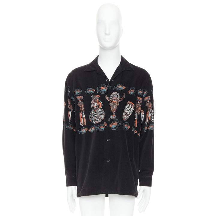 rare BEAMS PLUS Beamswear black aboriginal corduroy ethnic print overshirt L