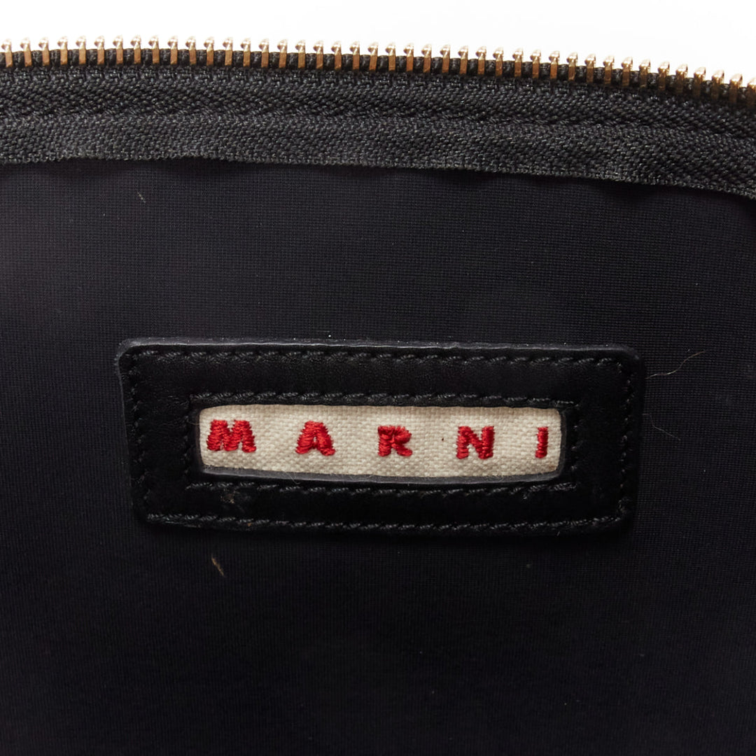 MARNI beige black smooth leather gold stud buckle dual oversized zip clutch bag