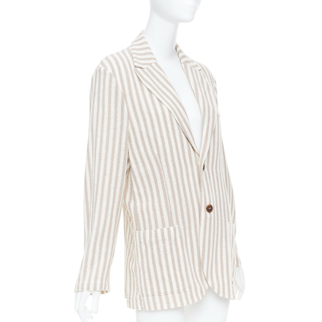 HARRIS WHARF LONDON beige striped cotton blend single breasted blazer IT52 XL