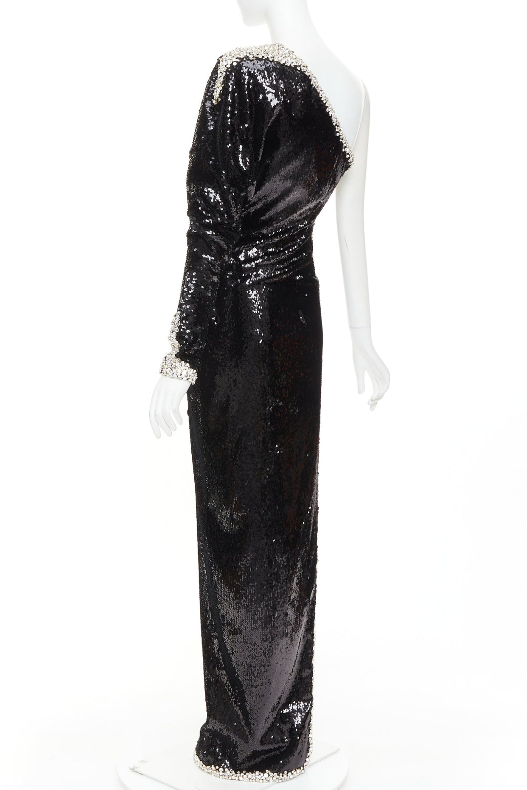 ALEXANDRE VAUTHIER COUTURE SS2021 black sequin silver crystal one shoulder dress